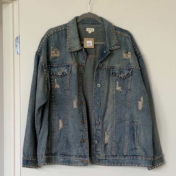 ‼️SOLD‼️ Distressed Denim Stud Jacket LARGE - Picture 6 of 7